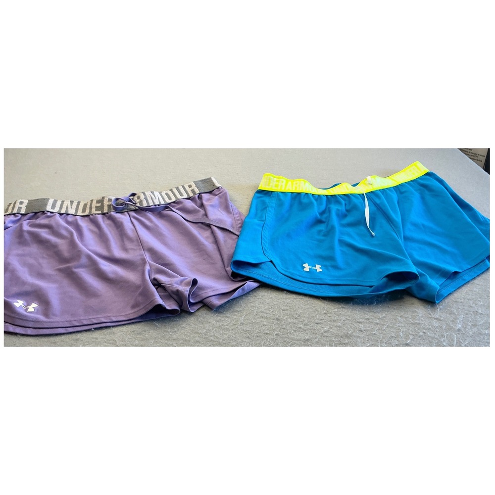 Under Armour Shorts Bundle 2 Pair Blue Purple Athletic Running Womens Size L